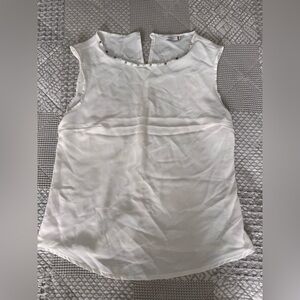 White Sleeveless Beaded Neckline Top